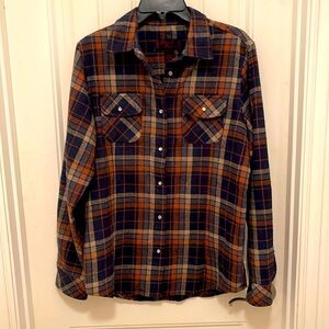 Cowgirl Legend long sleeve shirt women sz L brown blue gray pearl snap front .